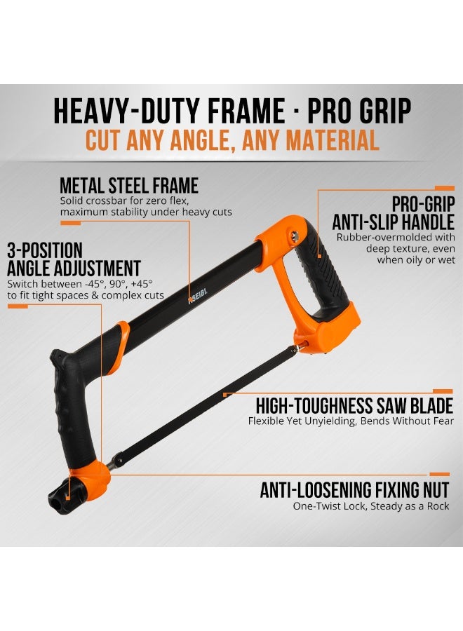KSEIBI Hacksaw Frame Heavy Duty with Progrip Handle, Size 12" 560mm, Adjustable Hand Saw with High-Carbon Steel Blade for Steel Pipe Cutting, PVC, Carpentry or Woodworking. - Image 2
